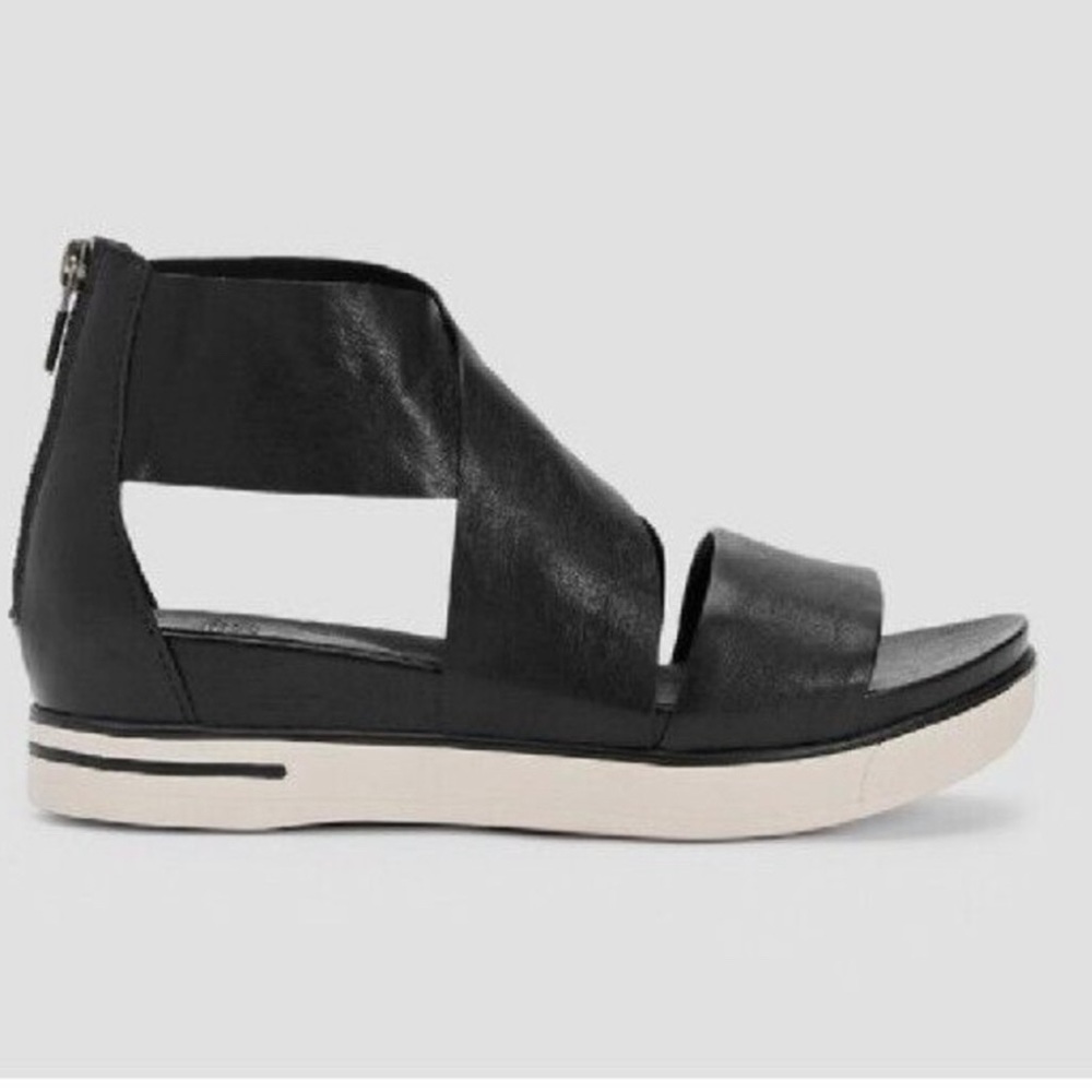 Eileen Fisher Womens Sz 7 Sport Sandals Platform Crisscross Black Leather